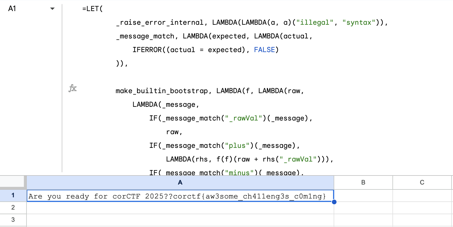 the compiled code is run in a google sheets cell.